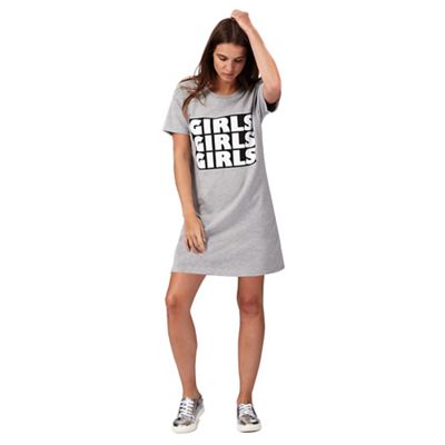 Grey 'Girls Girls Girls' slogan print t-shirt dress